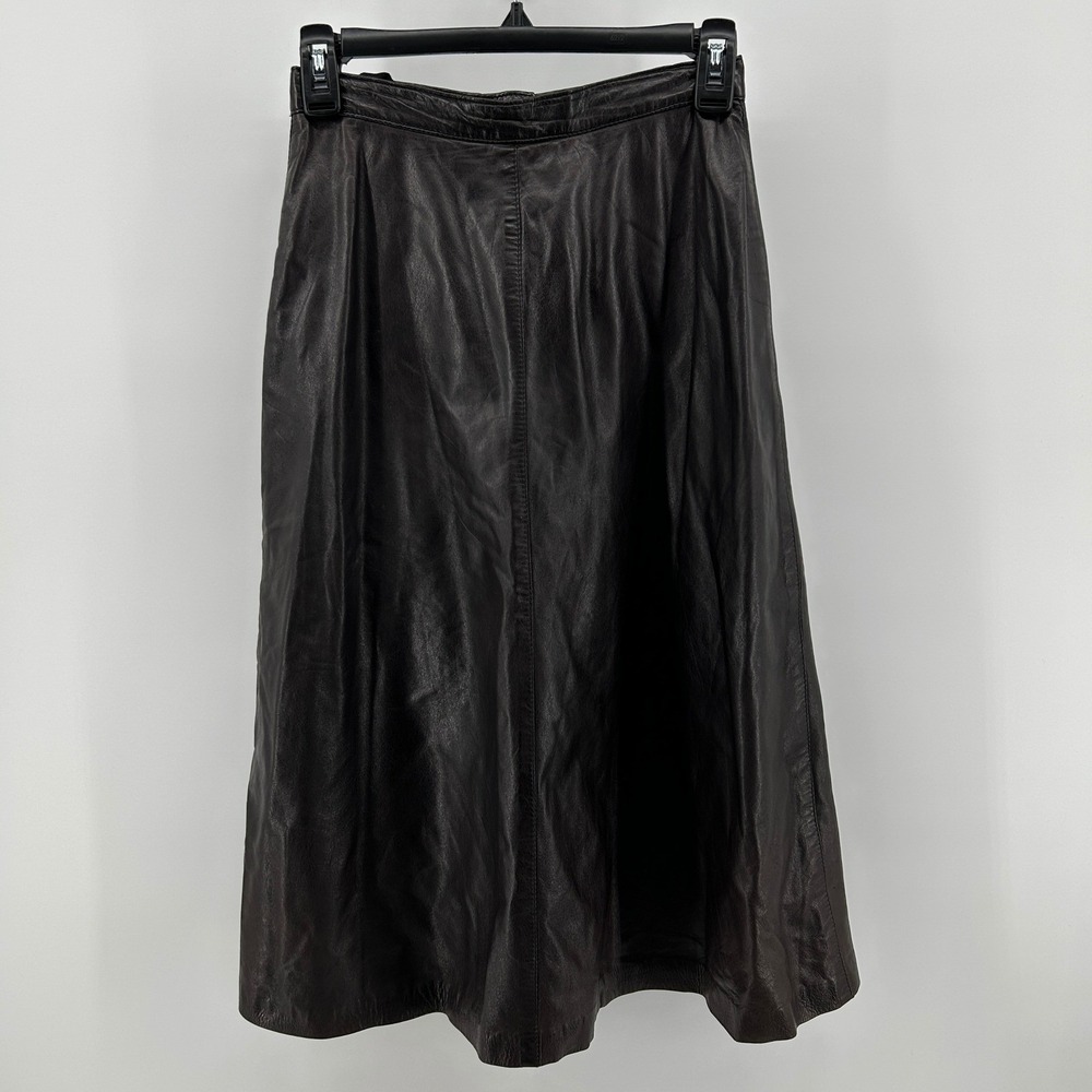 Margaret Godfrey for Bagatelle Vintage Brown Leather Midi A-Line Skirt Size 5